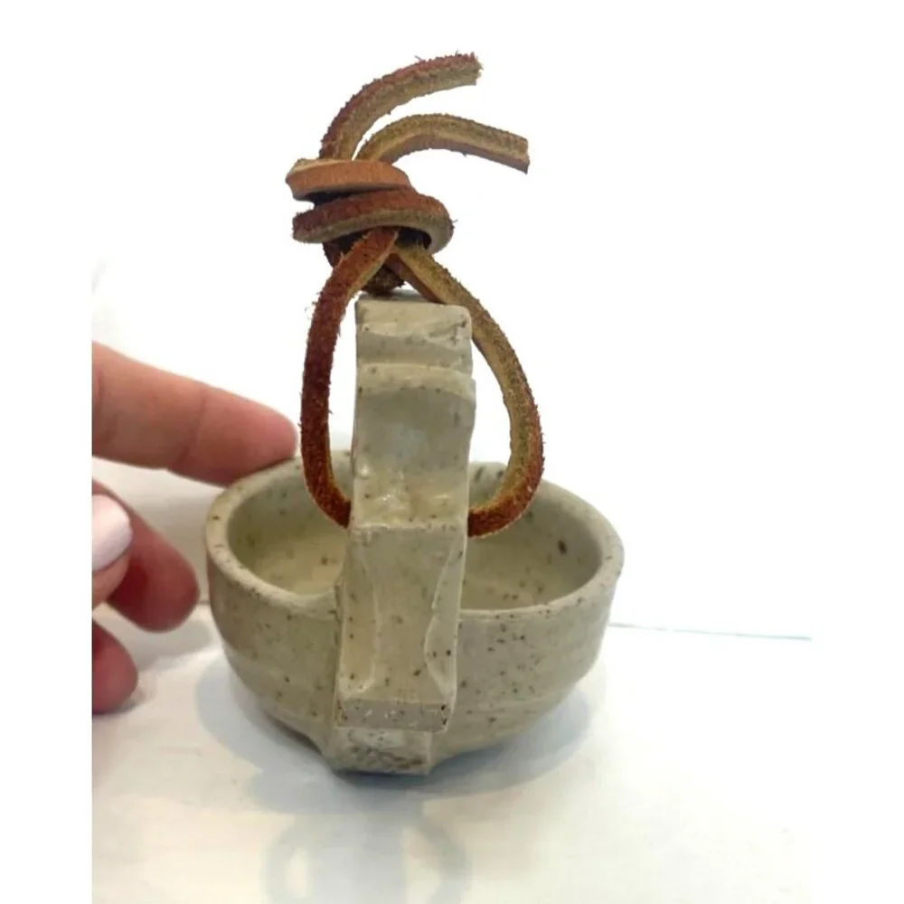 Dragon-Shaped Stoneware Ladle With Leather Loop Artist Stamped Made in 1992